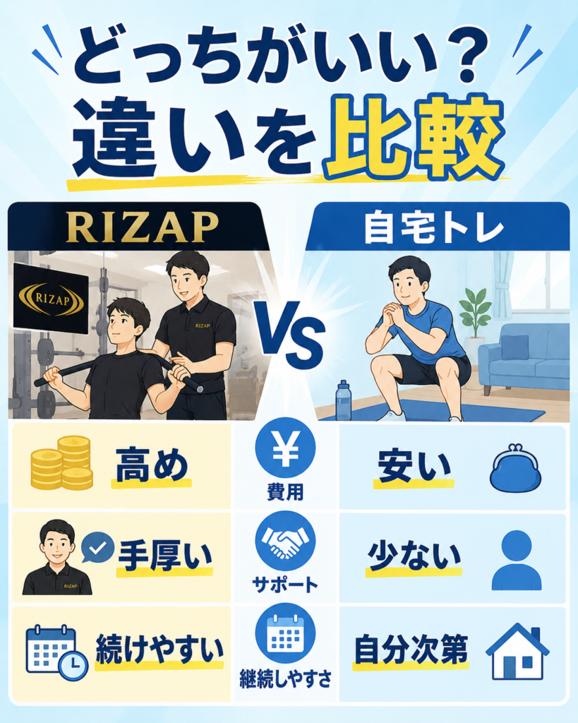 ライザップと自宅トレーニングの違いを比較