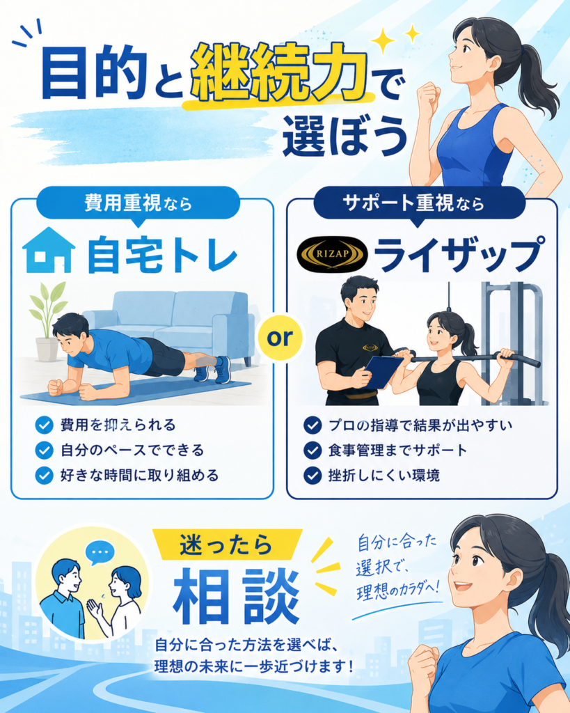 ライザップと自宅トレーニングの比較まとめ