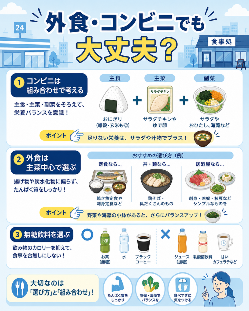 ライザップで外食やコンビニを利用するときの食事管理