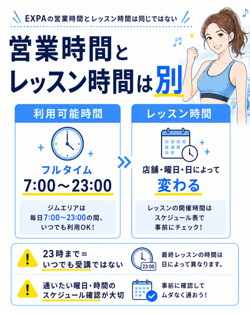 EXPAの営業時間とレッスン時間